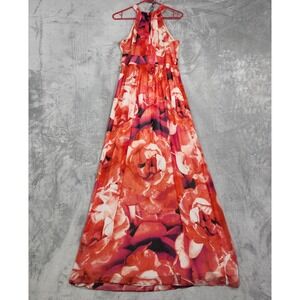 Eliza J Dress Womens 4 Multicolor Floral Watercolor Chiffon Halter Maxi Party